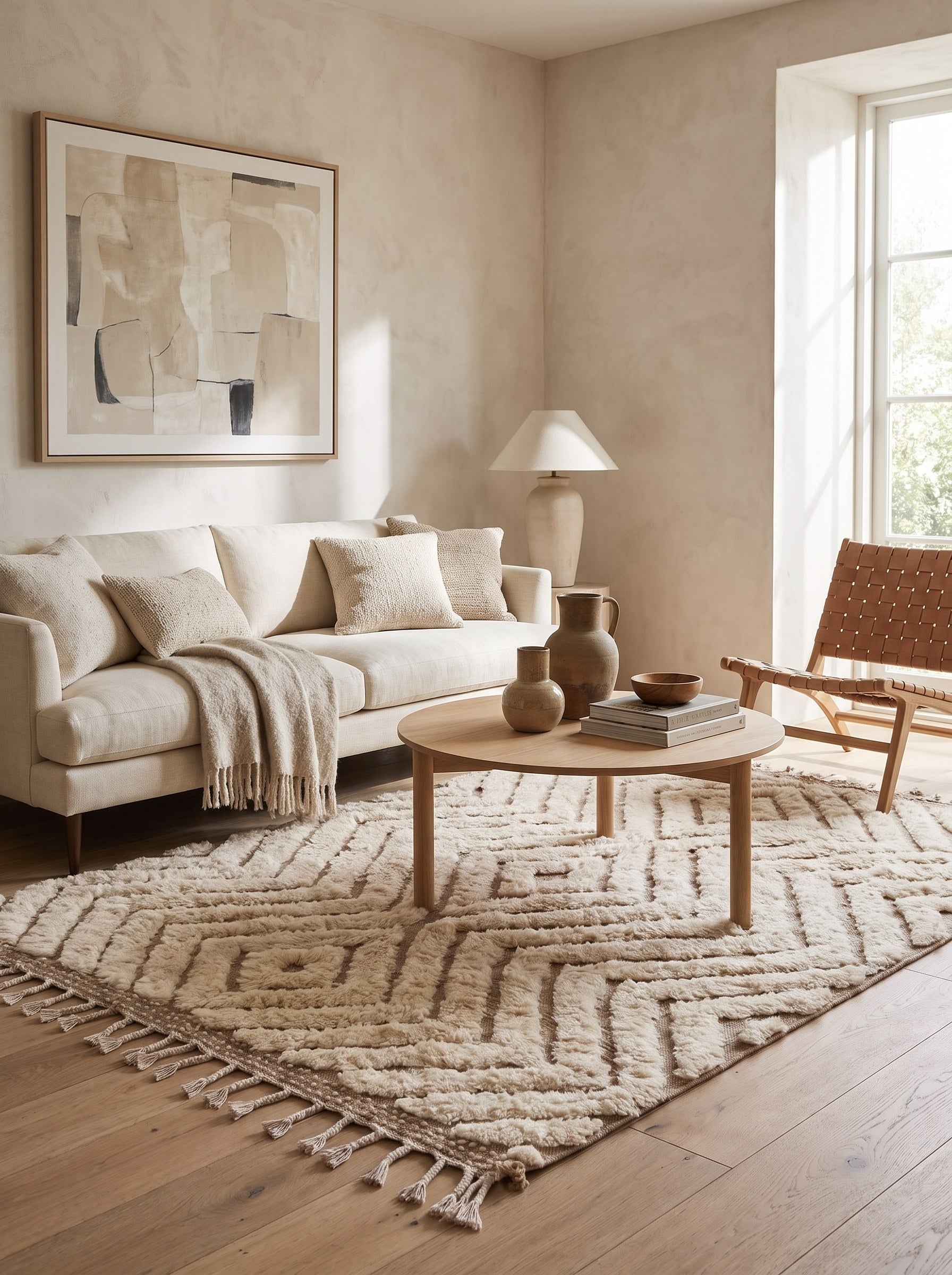 Berberteppich mit Rauten in Weiß und Beige - Amtoudi