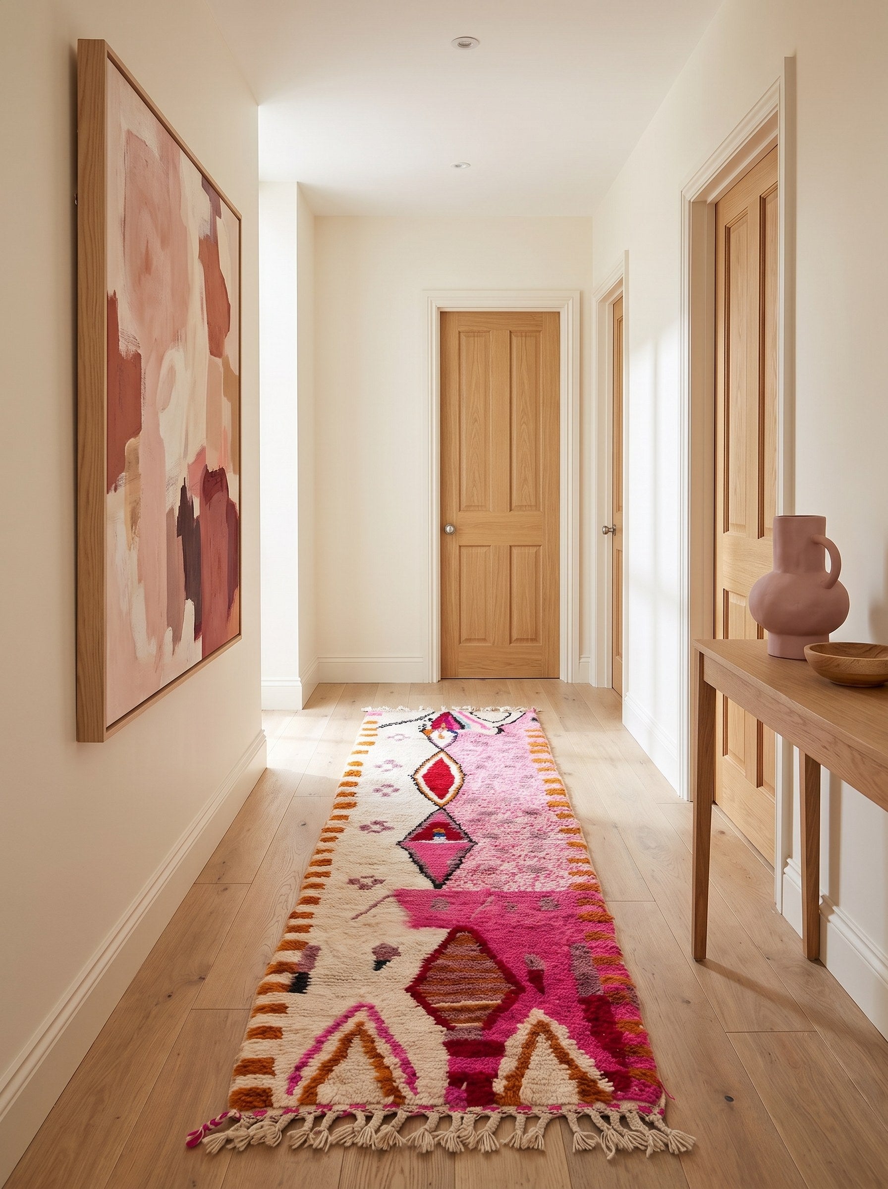 Berber-Läufer Azilal-Stil Rosa und Weiß - Ameln