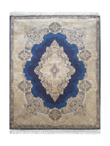 Tapis Persan en Soie Beige et Bleu Marine - Samara N°02