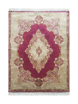 Tapis Persan en Soie Beige et Rouge - Samara N°02