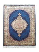 Tapis Persan en Soie Bleu Marine et Turquoise - Samara