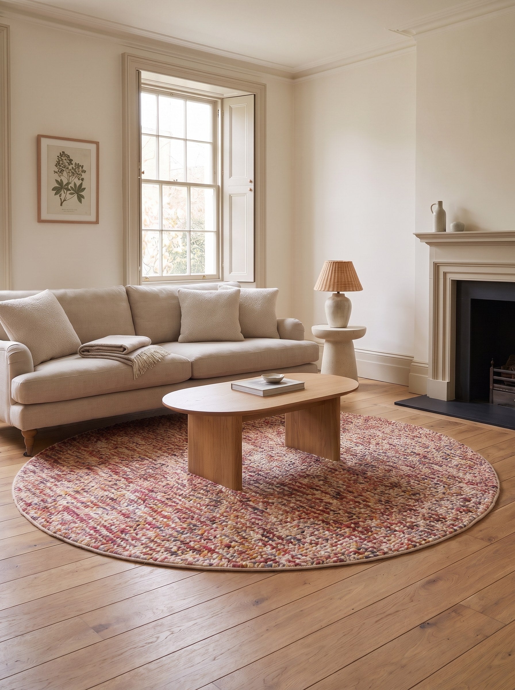 Woll-Baumwoll-Teppich rund Bunt - Nastro