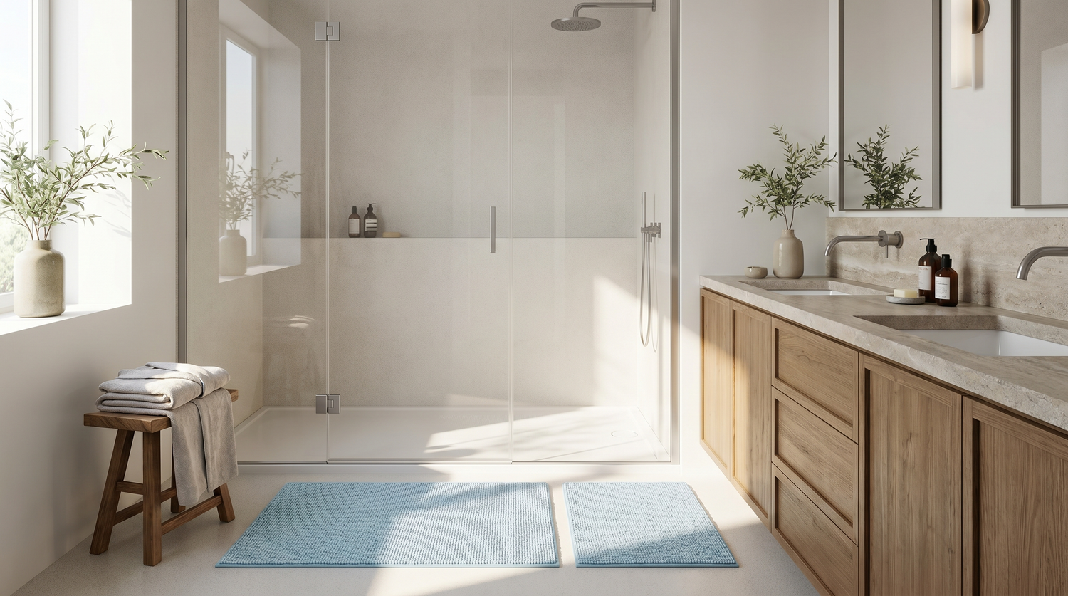 Tapis de salle de bain : le guide complet 2026 (matières, tailles, antidérapant, kits)