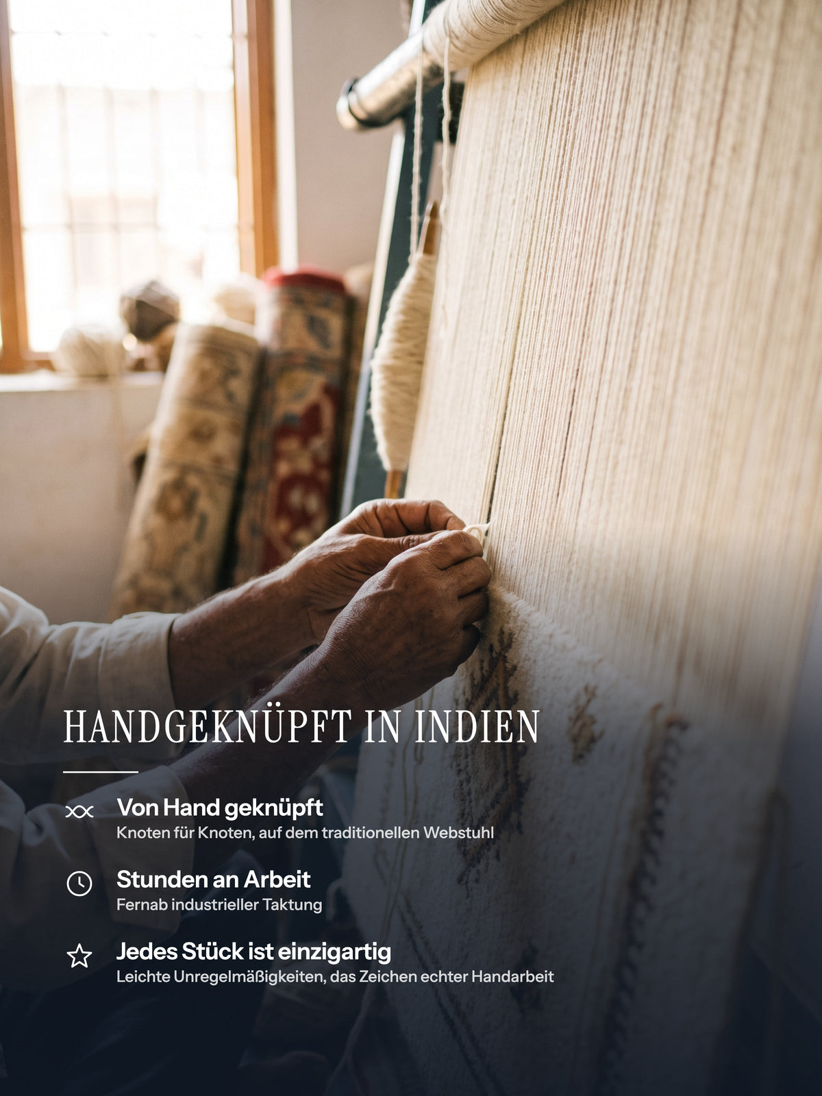 Casemira Teppich handgeknüpft in Indien, handwerkliches Können und Unikat