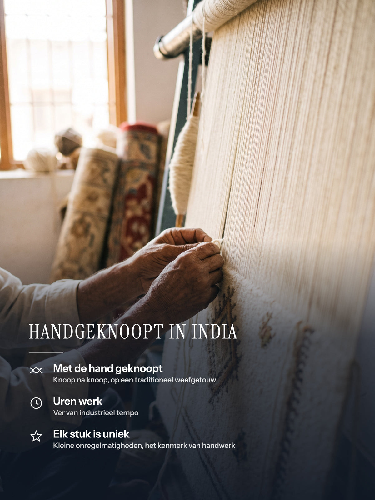 Casemira vloerkleed handgeknoopt in India, vakmanschap en uniek stuk