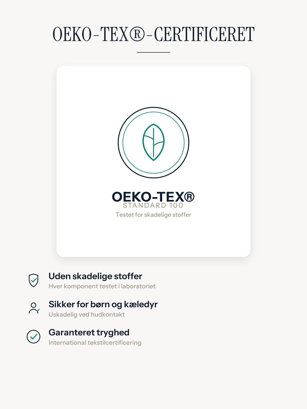Casemira-tæppe certificeret efter Oeko-Tex Standard 100, uden skadelige stoffer og sikkert for børn og kæledyr