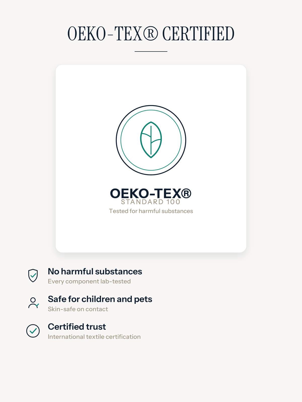 Casemira rug certified OEKO-TEX Standard 100, free from harmful substances, safe for children and pets