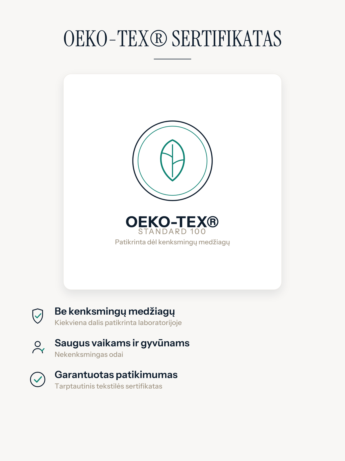 Casemira kilimas, sertifikuotas pagal Oeko-Tex Standard 100, be kenksmingų medžiagų, saugus vaikams ir gyvūnams