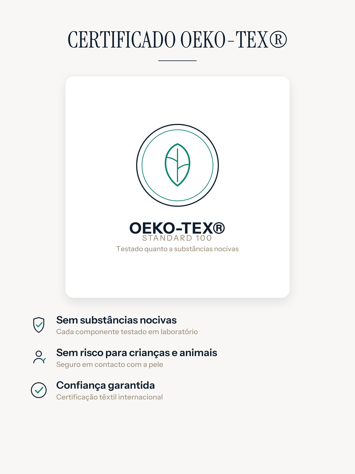 Tapete Casemira com certificação Oeko-Tex Standard 100, sem substâncias nocivas e sem risco para crianças e animais