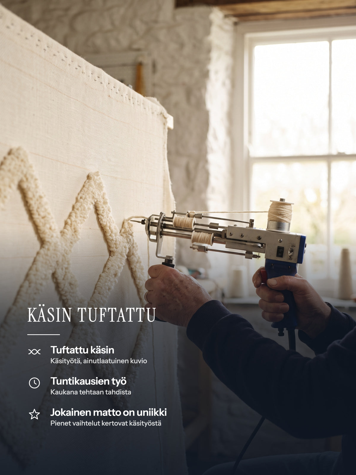 Käsin tuftattu Casemira-matto: käsityöosaaminen ja uniikki kappale