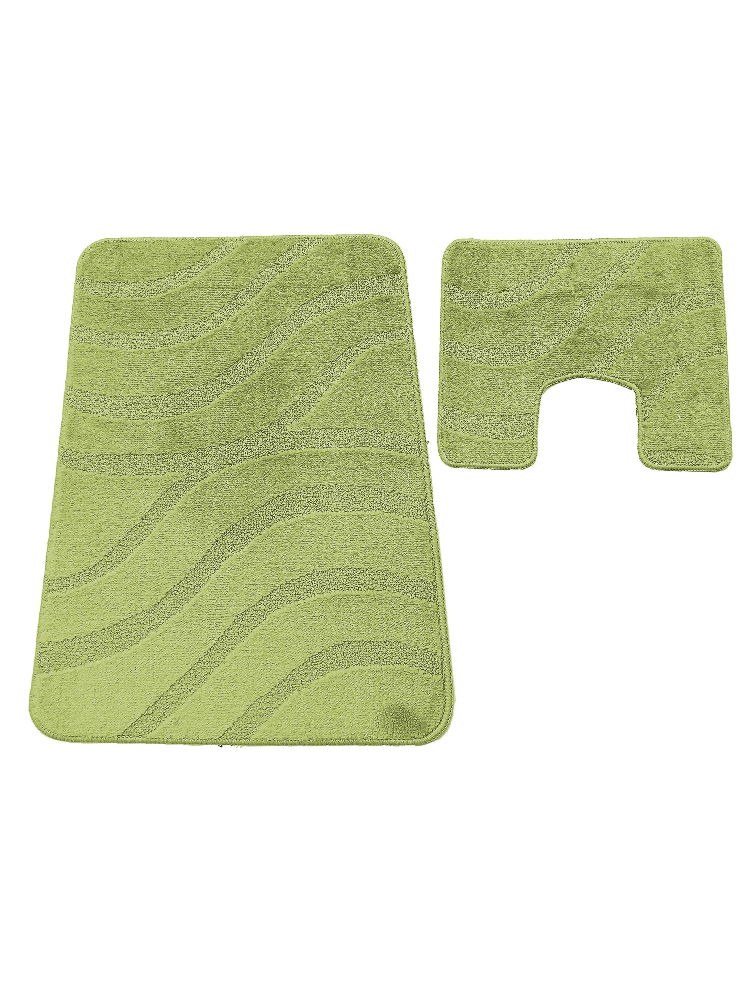 Ensemble de deux tapis en textile vert clair, l'un rectangulaire et l'autre en forme de U, avec des motifs de vagues texturés