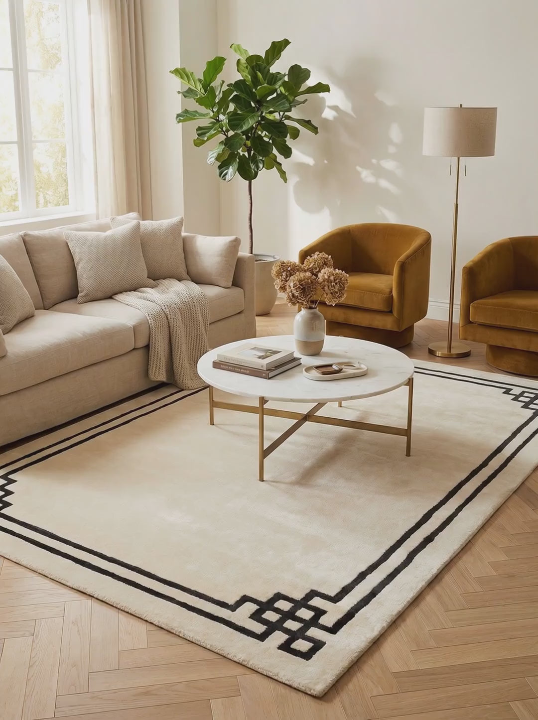 Charger la vidéo : Tapis Viscose Ivoire &amp; Noir - Murano