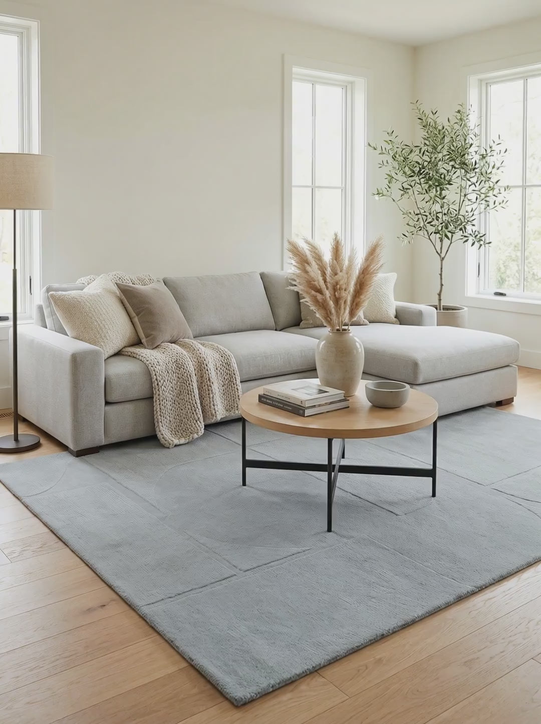 Charger la vidéo : Tapis 100% Laine Gris Perle - Sentiero