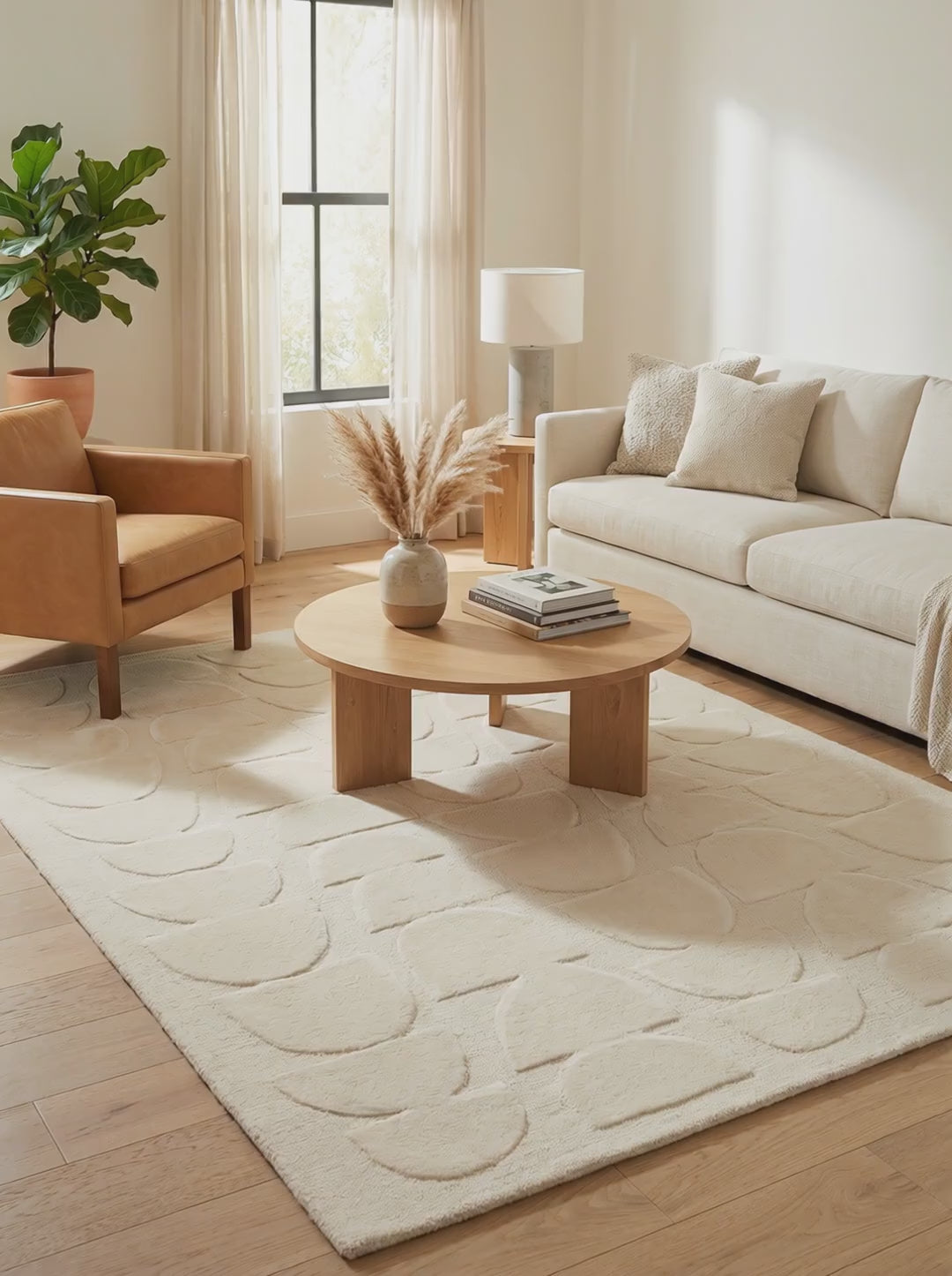 Charger la vidéo : Tapis Laine &amp; Viscose Beige Sable - Namibia