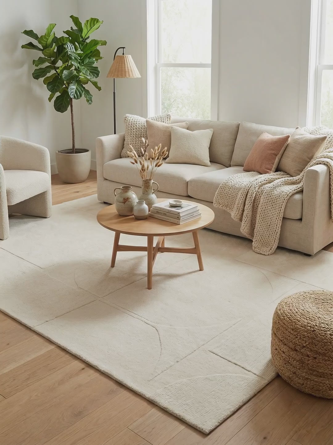 Charger la vidéo : Tapis 100% Laine Ivoire - Sentiero