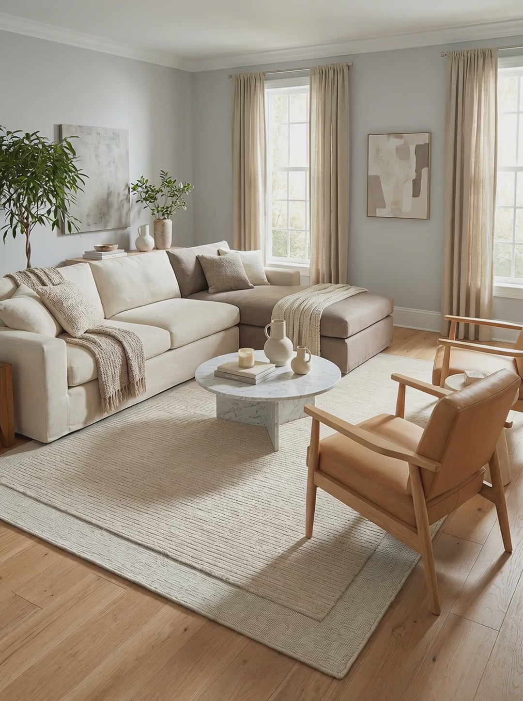 Charger la vidéo : Tapis 100% Laine Écru - Velino