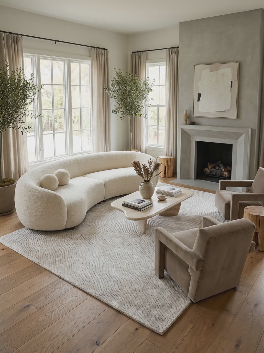 Charger la vidéo : Tapis Viscose Beige Pierre - Grandio