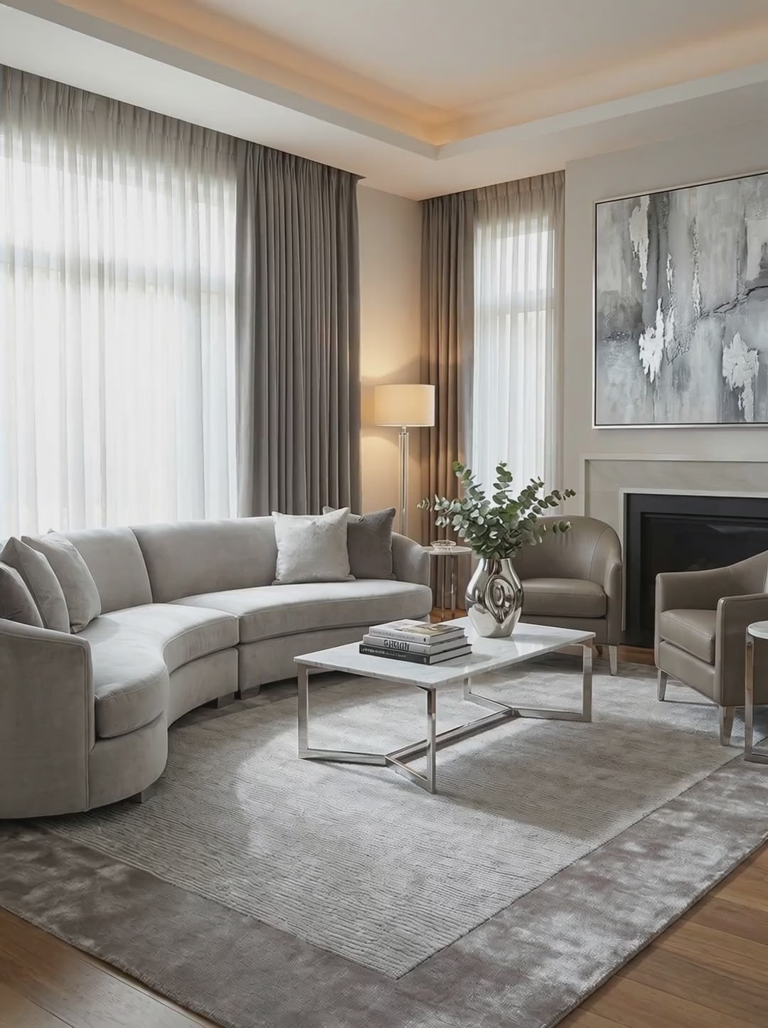 Charger la vidéo : Tapis Viscose Gris Clair - Arcadia