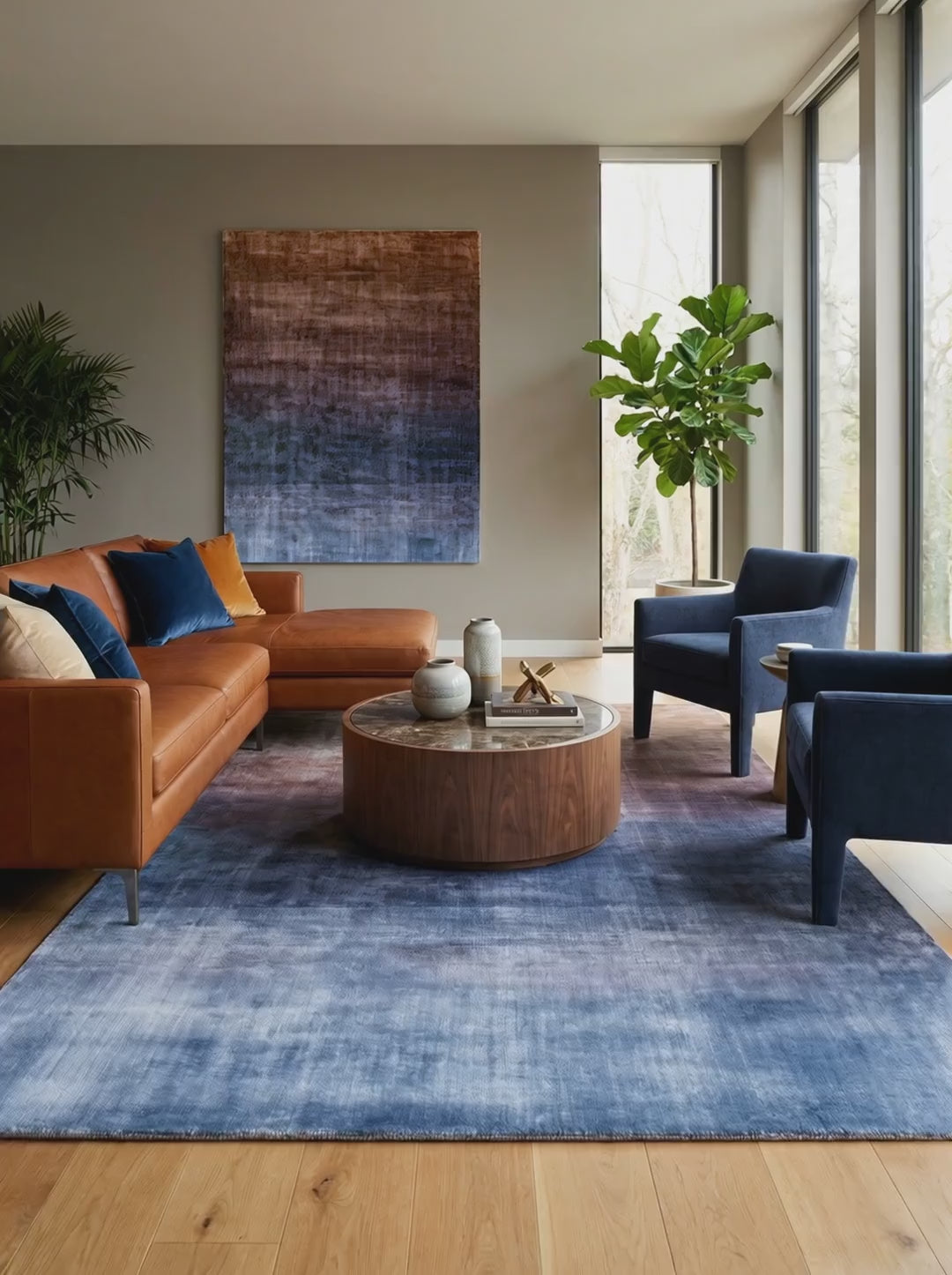 Charger la vidéo : Tapis Tencel Terracotta &amp; Bleu - Solara