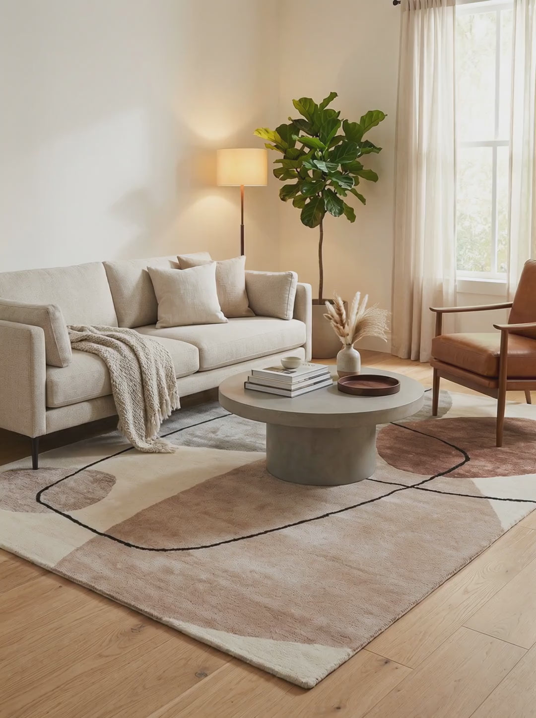 Charger la vidéo : Tapis Viscose Beige &amp; Terracotta - Botanica