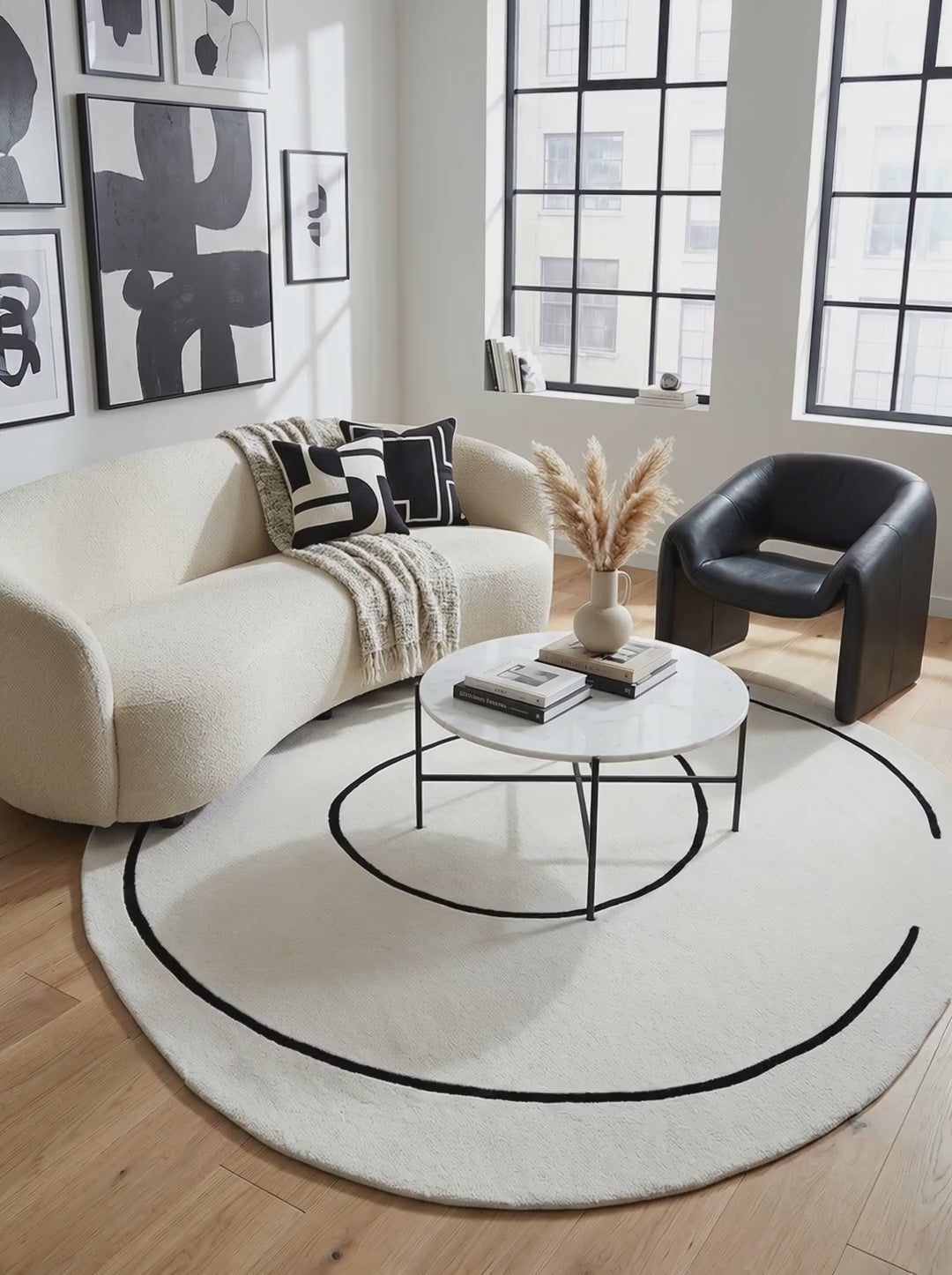 Charger la vidéo : Tapis Rond 100% Laine Ivoire - Circo