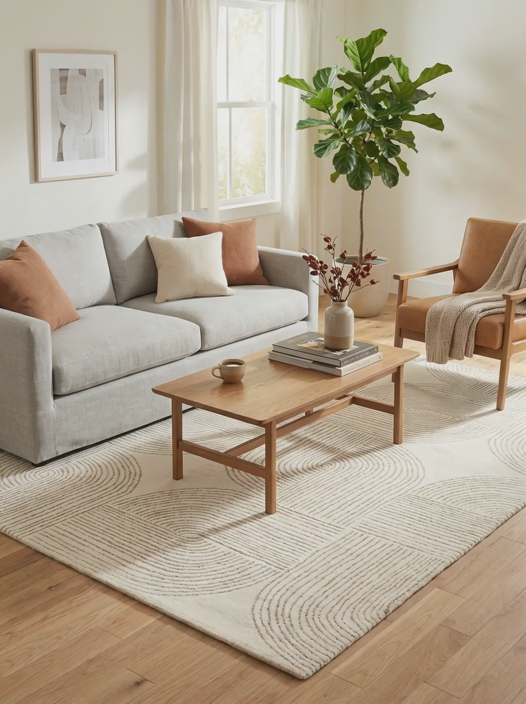 Charger la vidéo : Tapis 100% Laine Beige Clair - Barocco