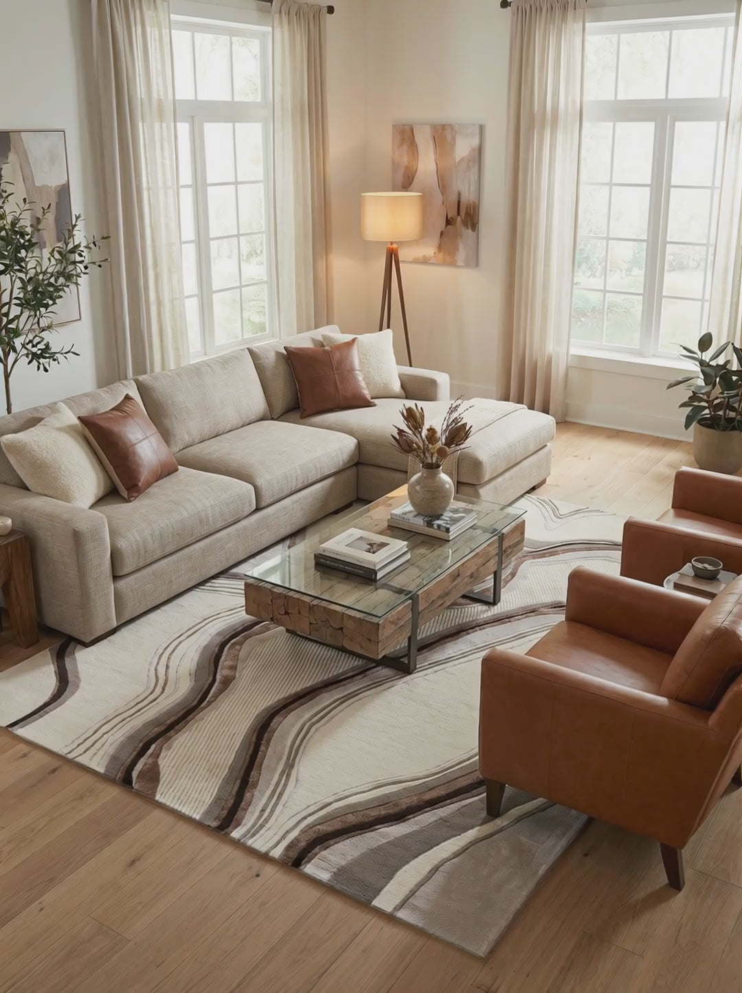 Charger la vidéo : Tapis Laine &amp; Viscose Beige - Volca