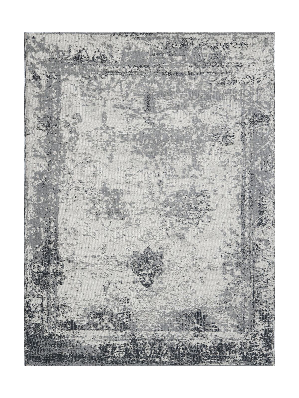 Laine grise et ivoire compose un tapis rectangulaire fait main aux motifs délavés
