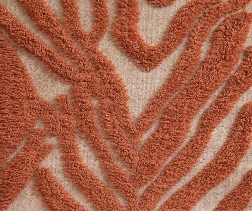 Close-up of the wool of the Anmira Berber rug, sheep's wool with a long pile, terracotta