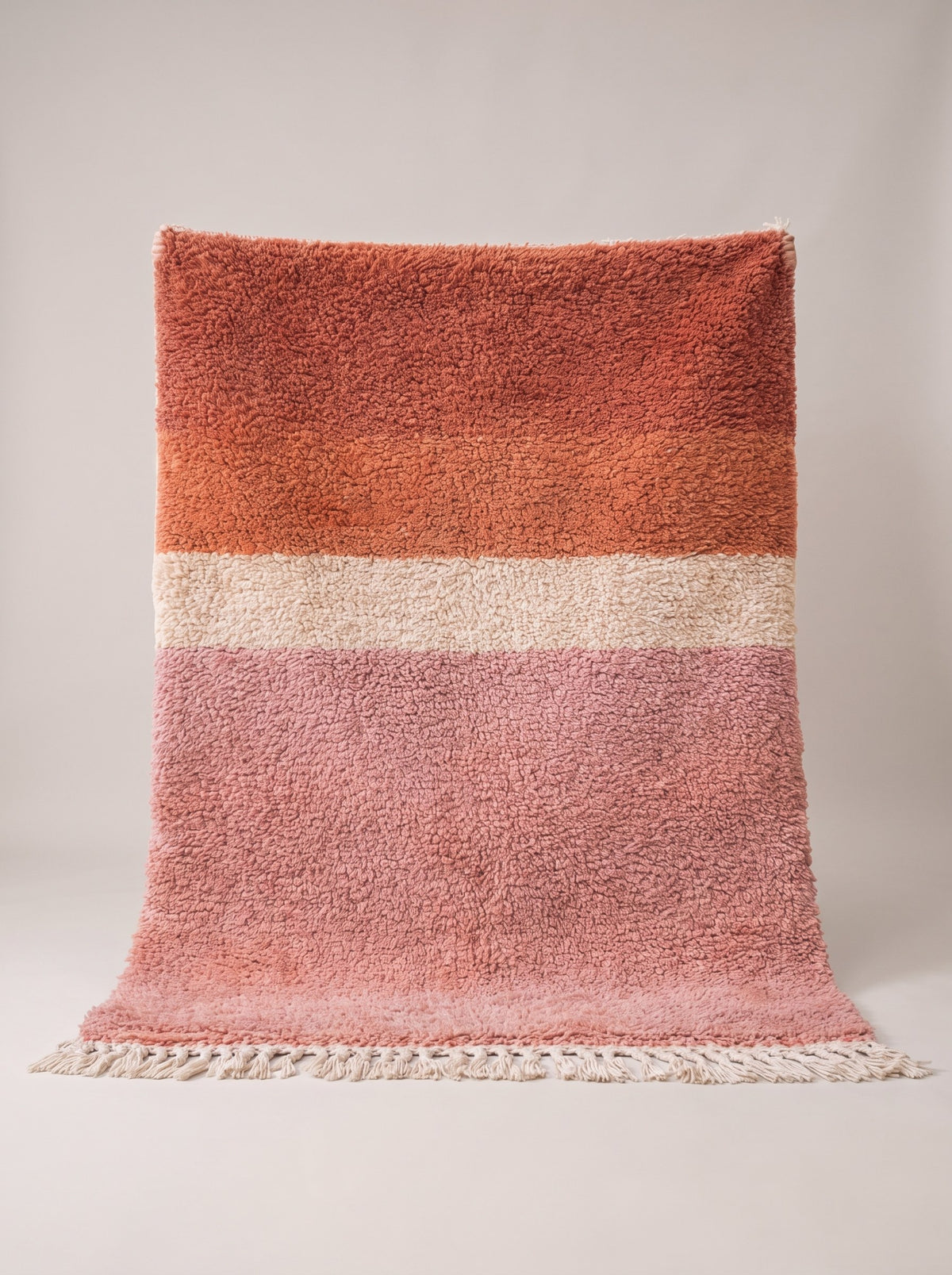 Tinghir Berber rug, striped, in pink and terracotta, hanging, one of a kind, hand-knotted in Morocco