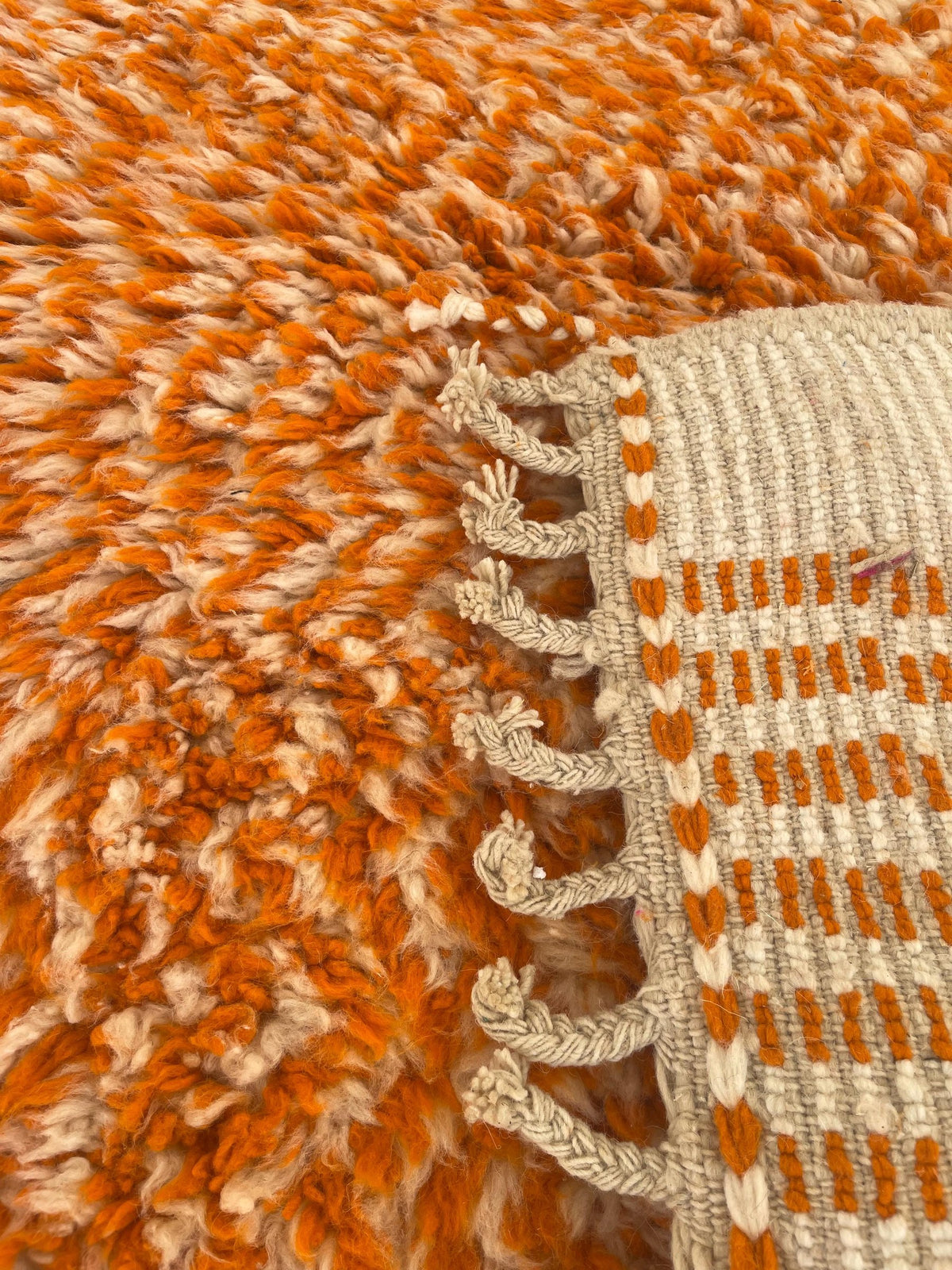 Close-up of the back of the Azghal Berber rug, woven back showing the handwork