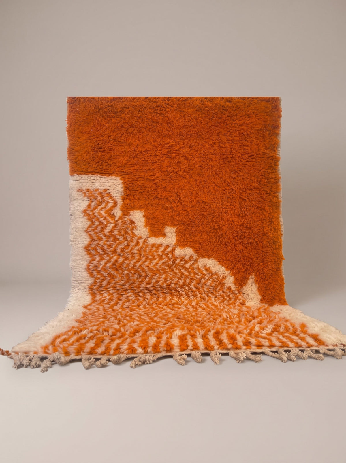 Azghal colourful orange and white Berber rug, hanging, one of a kind, hand-knotted in Morocco