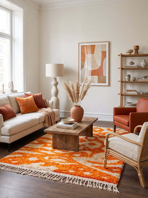 Tapis berbère coloré orange et blanc - Todgha