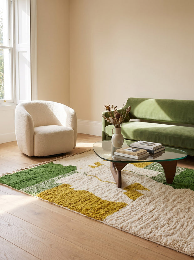 Tapis berbère coloré vert et moutarde - Tounfite