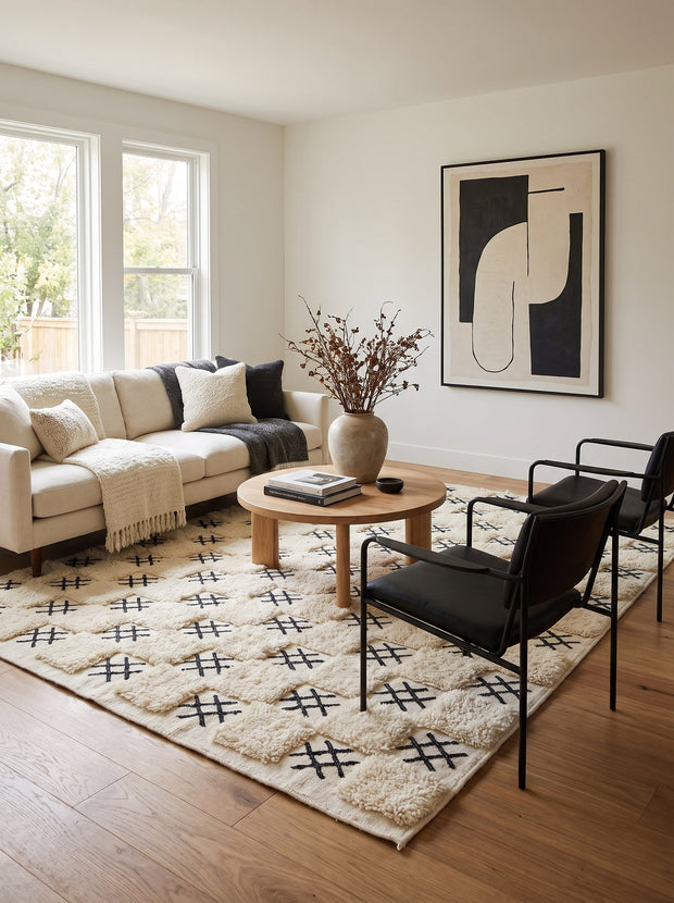Tapis berbère damier blanc et noir - Ouaneskra