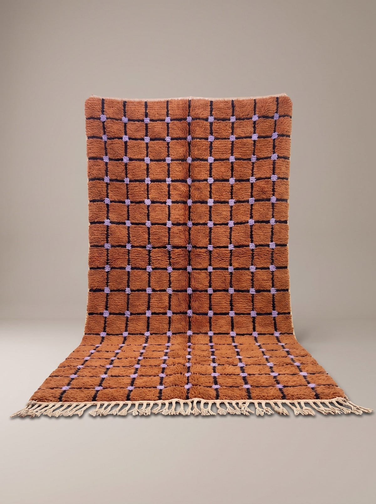Terracotta checkerboard Tirfalt Berber rug, hanging, one of a kind, hand-knotted in Morocco