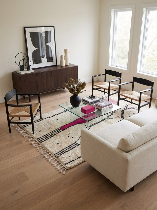 Tapis berbère graphique blanc et fuchsia - Timit