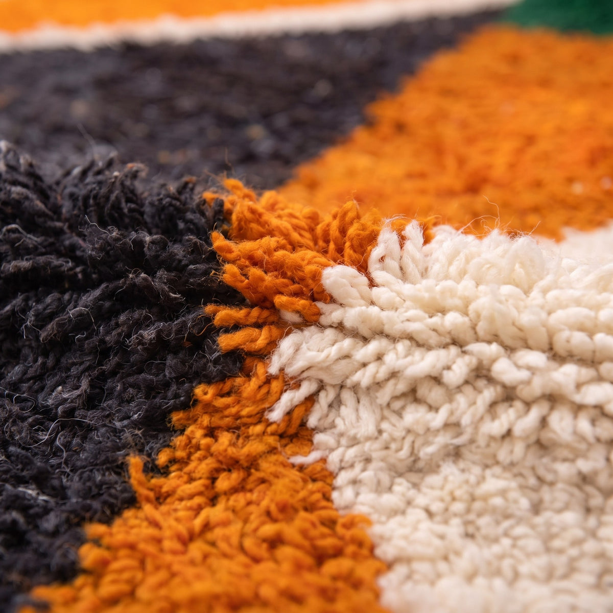 Close-up of a motif on the Amayas Berber rug, star-shaped composition around a central point