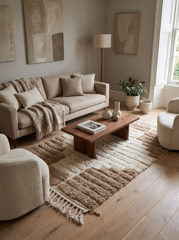 Tapis berbère graphique taupe et blanc - Tarkeddit