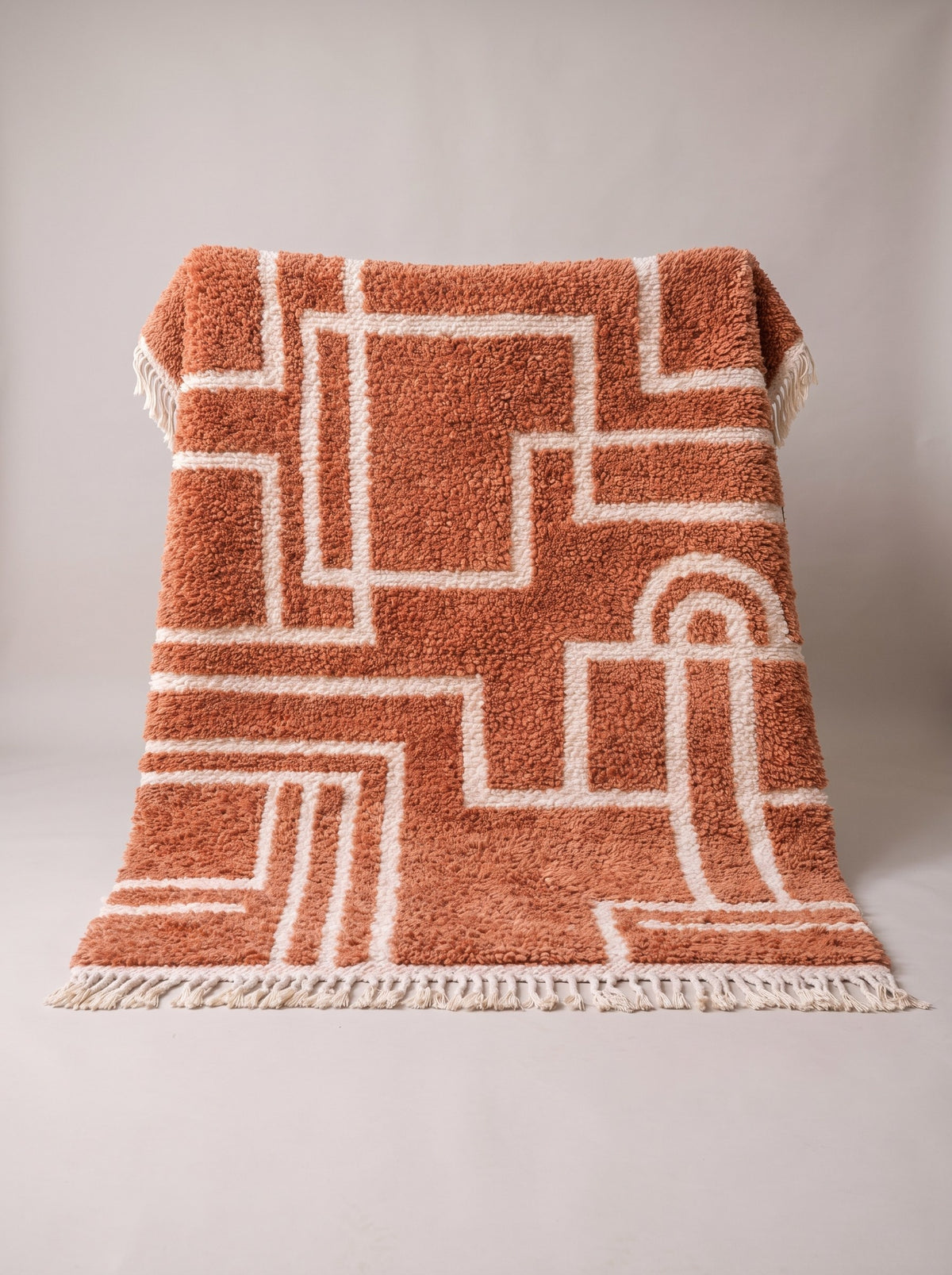 Khorbat graphic Berber rug in terracotta, hanging, one of a kind, hand-knotted in Morocco