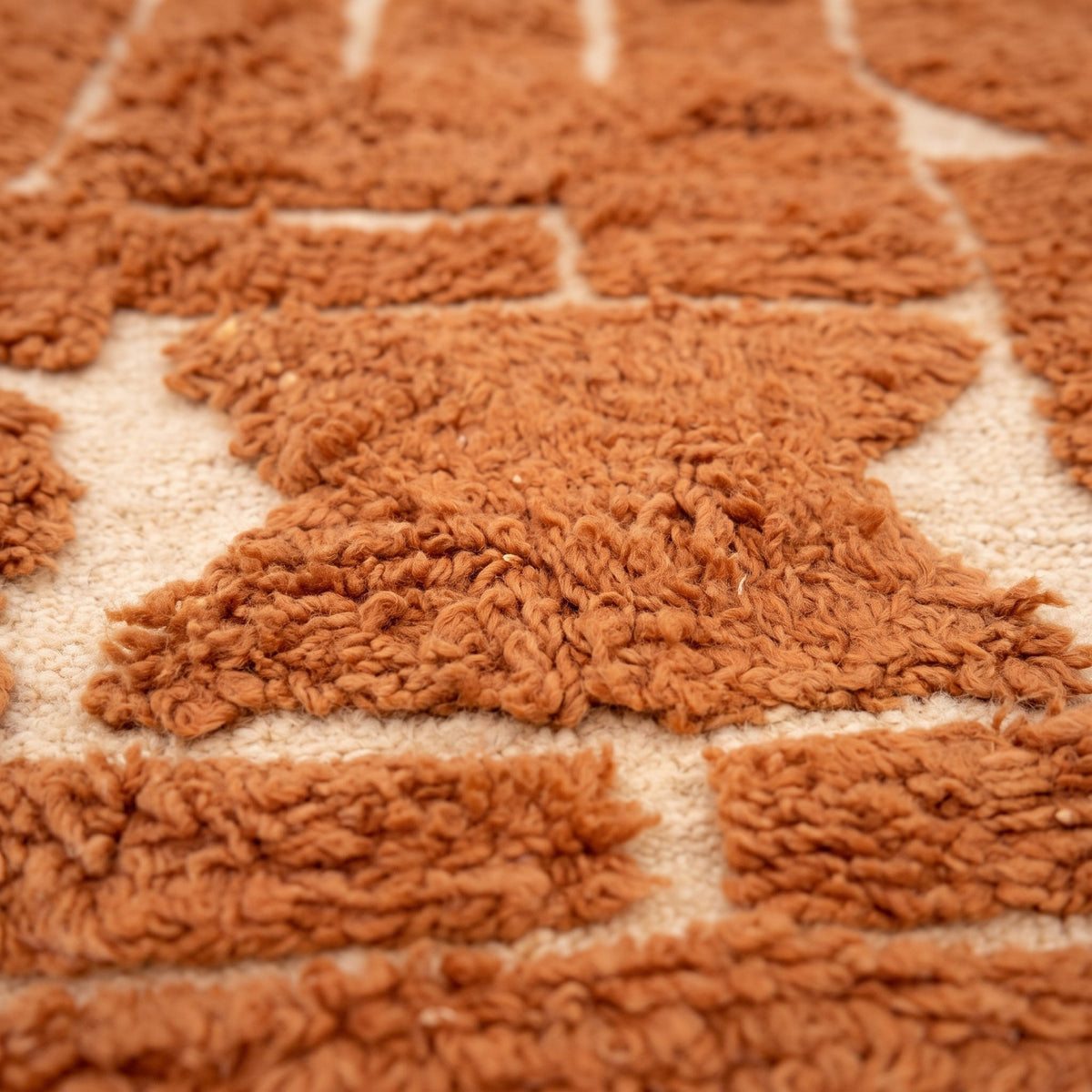 Close-up of a motif on the Tinmel Berber rug, ecru ground reduced to fine grout-like lines