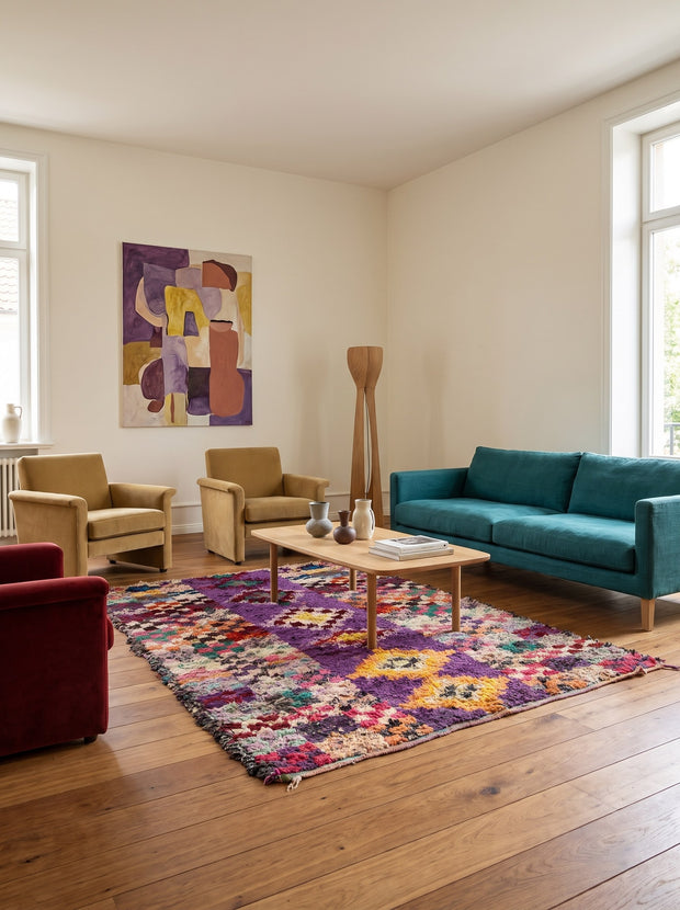 Tapis berbère graphique violet multicolore - Agim