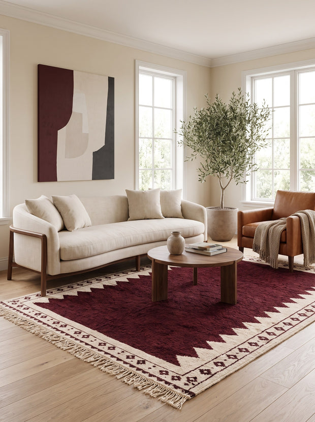Tapis berbère kilim bordeaux et blanc - Tasgalt
