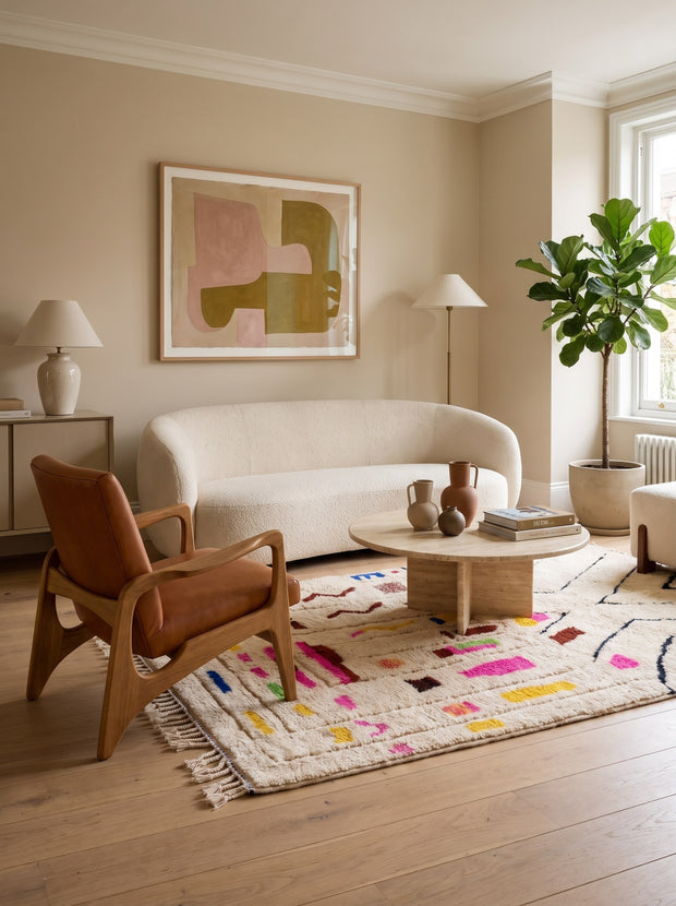 Tapis berbère style Azilal blanc et rose - Kermila