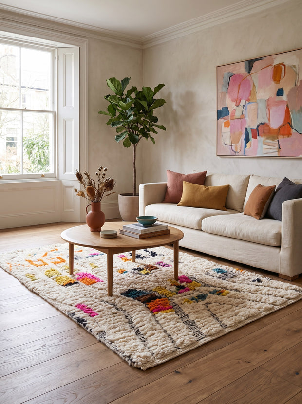 Tapis berbère style Azilal blanc multicolore - Asni