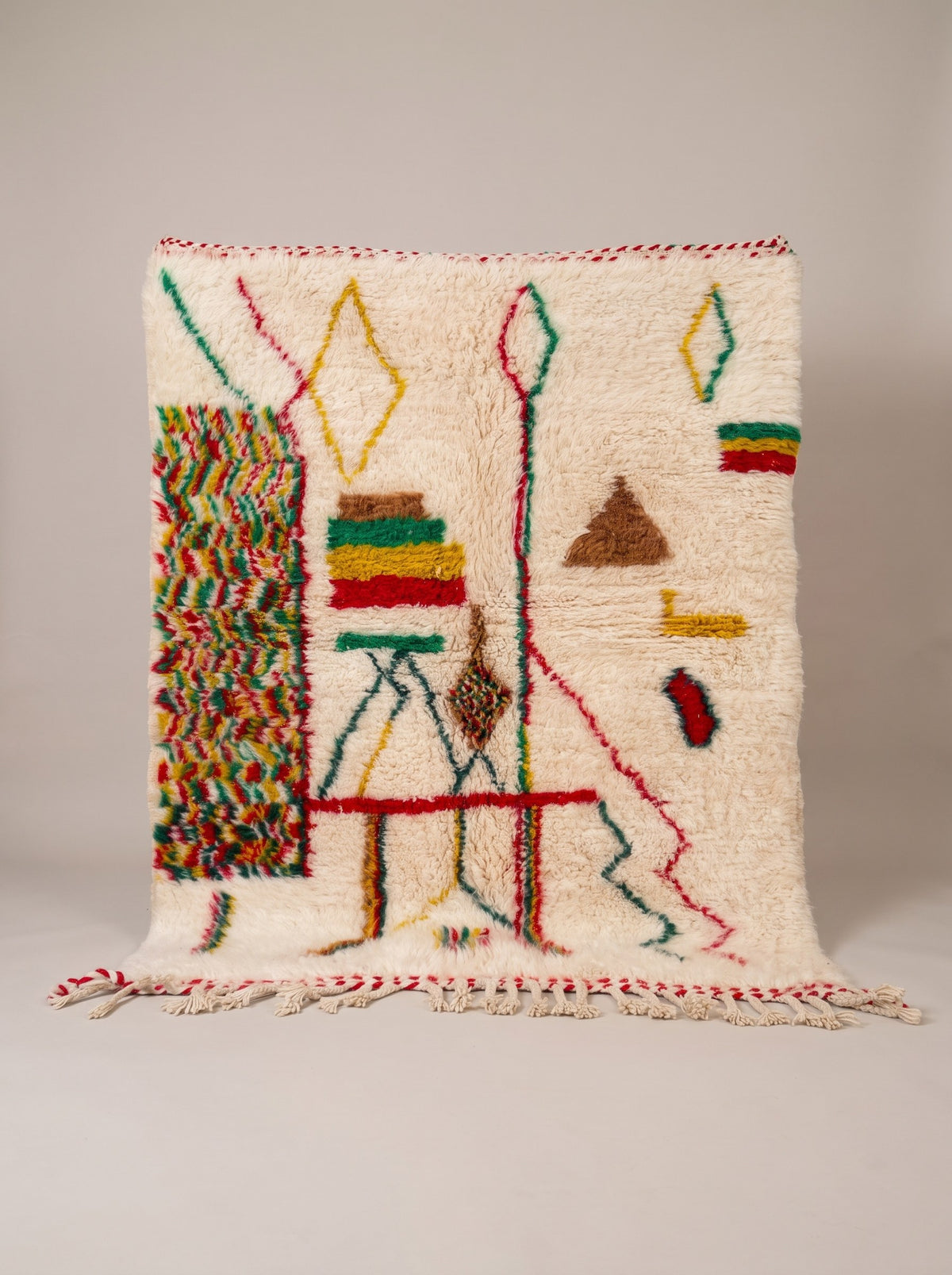 Tapis berbère style Azilal multicolore Tabant suspendu, pièce unique nouée main au Maroc