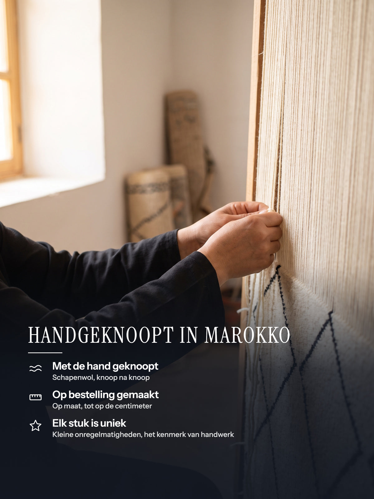 Casemira vloerkleed handgeknoopt in Marokko, schapenwol, op maat, uniek stuk