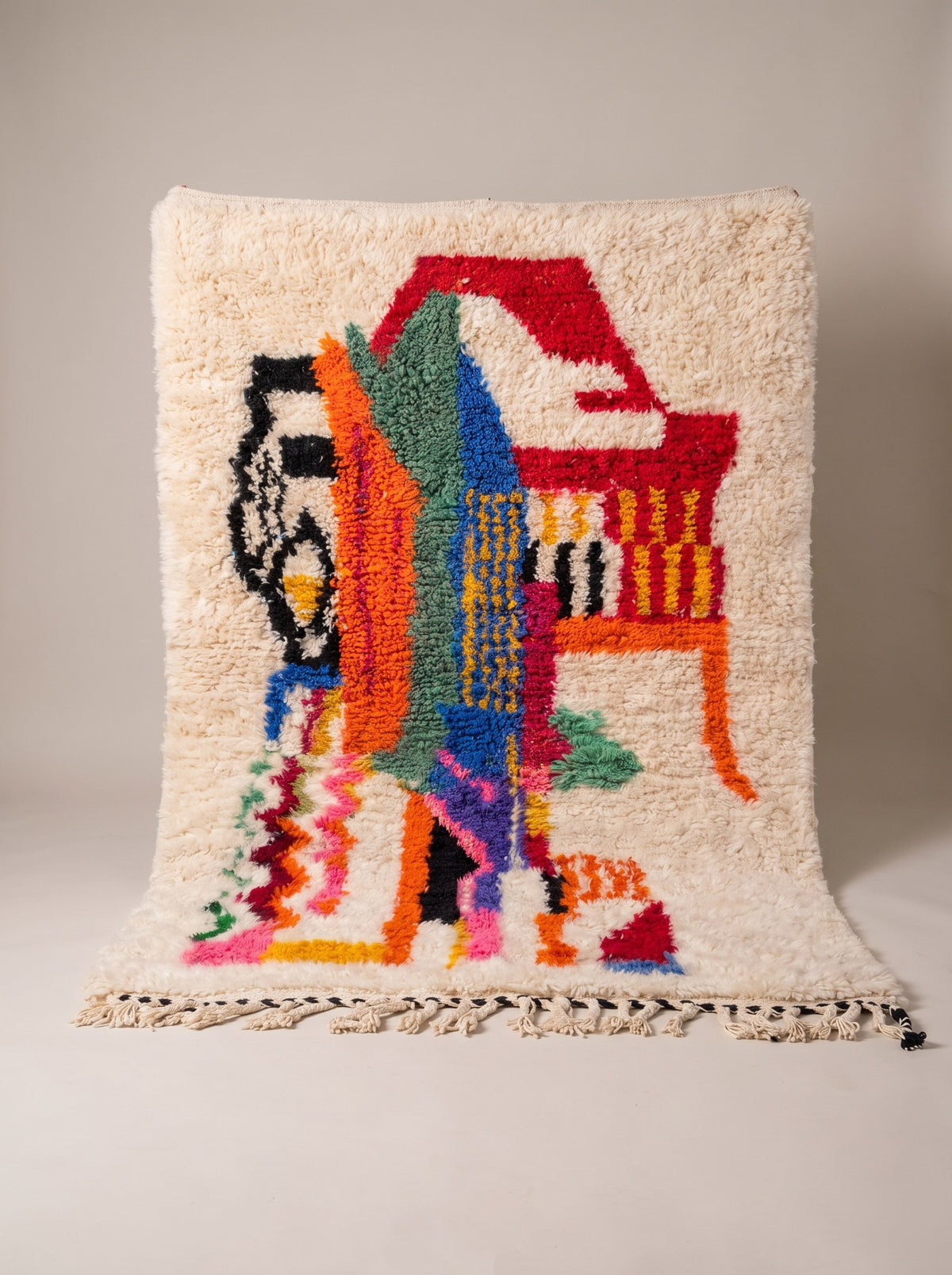 Tapis berbère style Azilal multicolore Tamawayt suspendu, pièce unique nouée main au Maroc