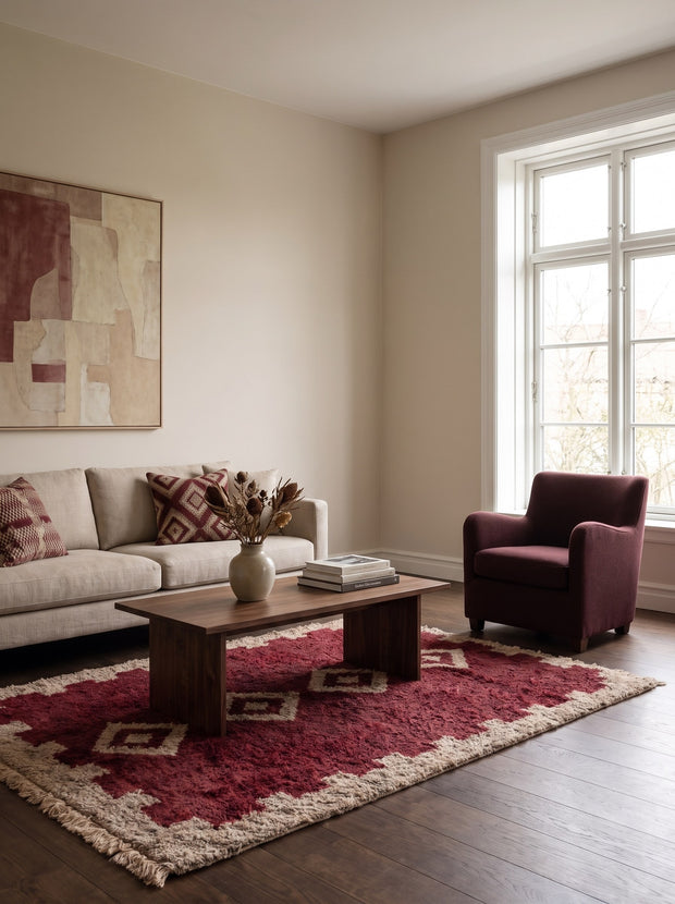 Tapis berbère style Boujad bordeaux et beige - Tigejdit