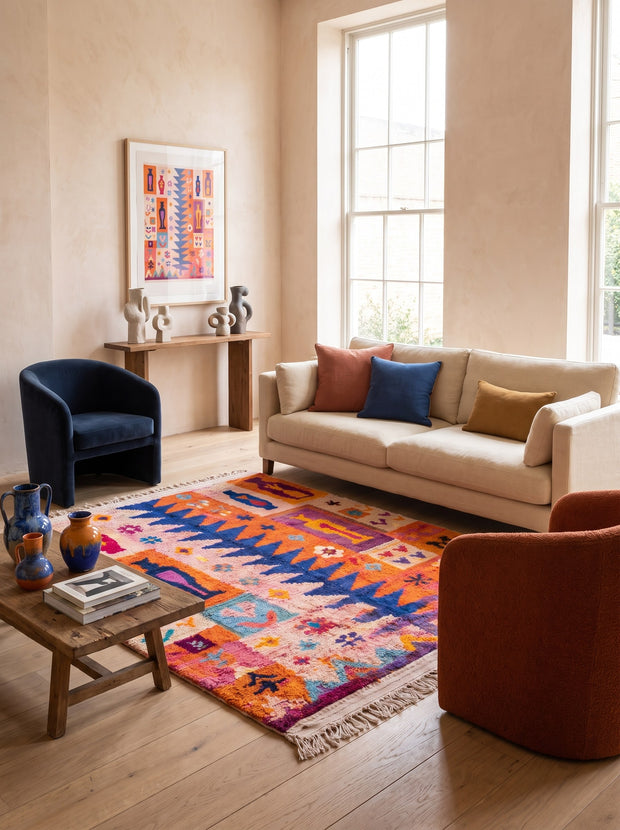 Tapis berbère style Boujad orange et bleu - Tafilalt